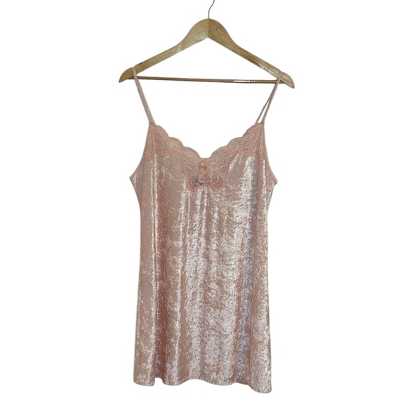 L. A. II Other - Dainty Pink Nightie, Vintage Cami Slip Dress, velvet & lace Nightgown, Medium